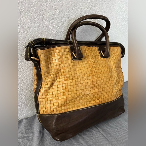 Dooney & Bourke Woven Leather Brown T’moro trim Chelsea satchel - Picture 8 of 13